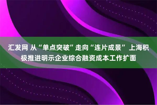 汇发网 从“单点突破”走向“连片成景” 上海积极推进明示企业综合融资成本工作扩面